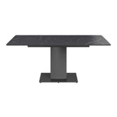 Matte Black Ceramic Extending Dining Table with Grey Metal Base